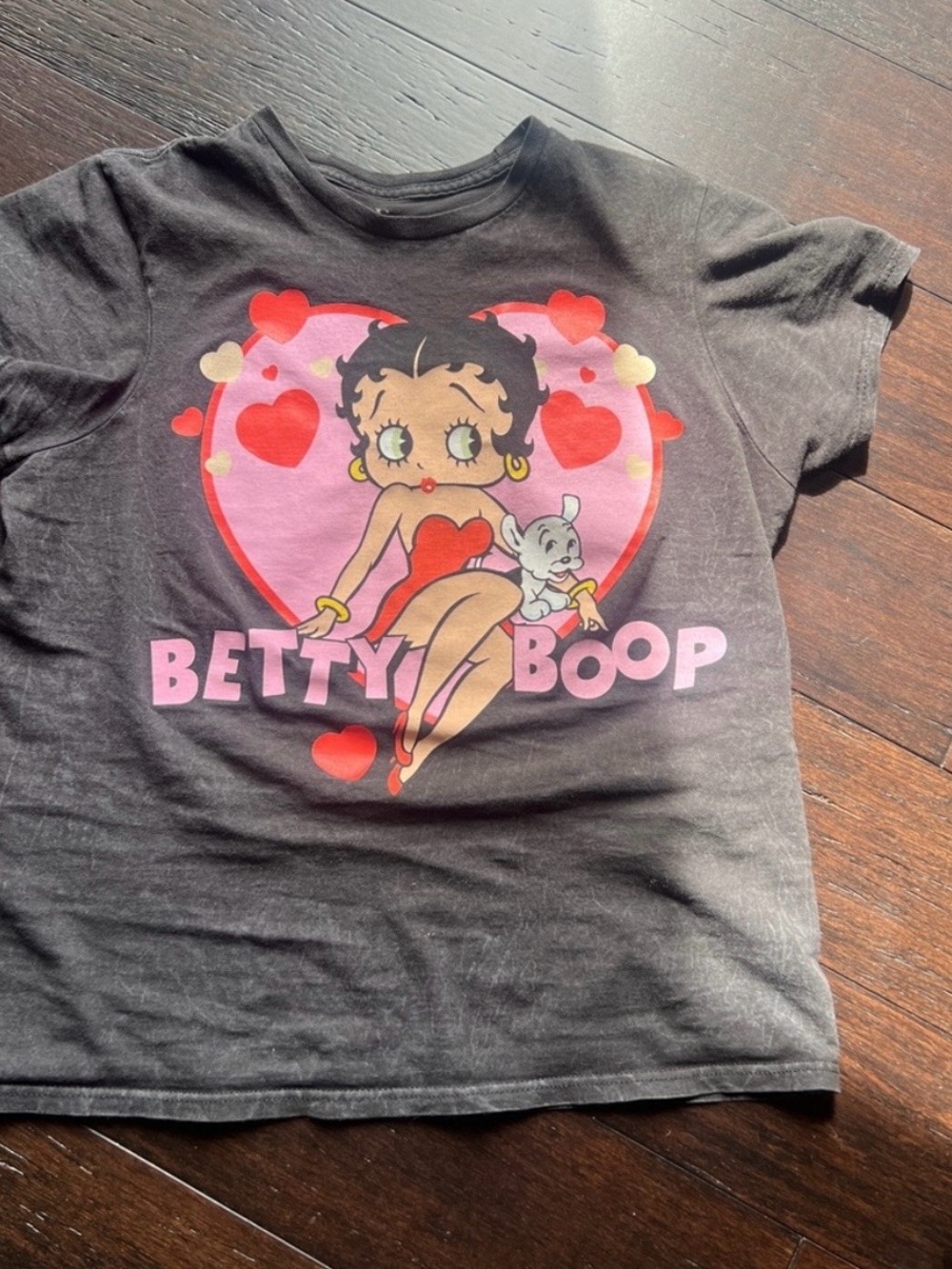 Betty Boop Black Tee with Pink Heart and Red Accents
